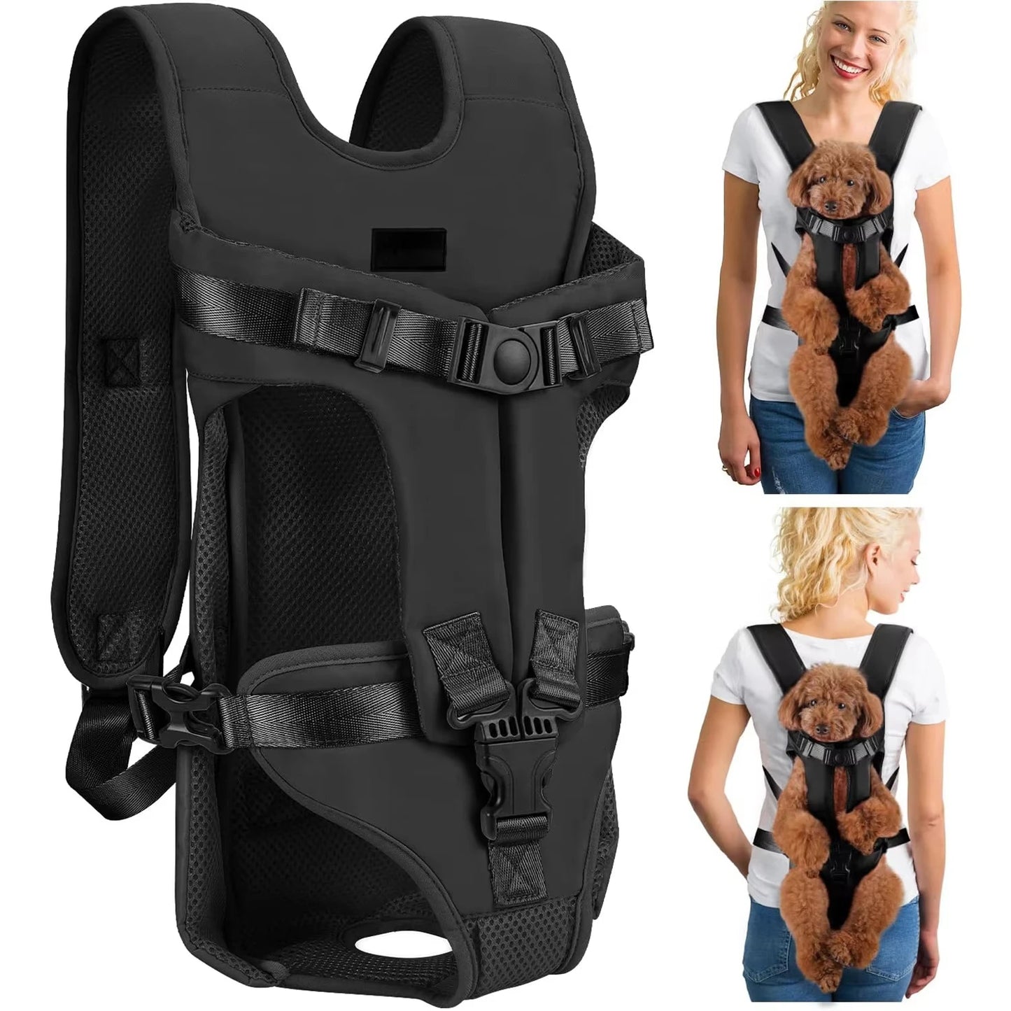 Hands-Free Dog Carrier Backpack – Thickened Sponge Front Pet Carrier | Adjustable Outdoor Backpack | S–XL (Black)
