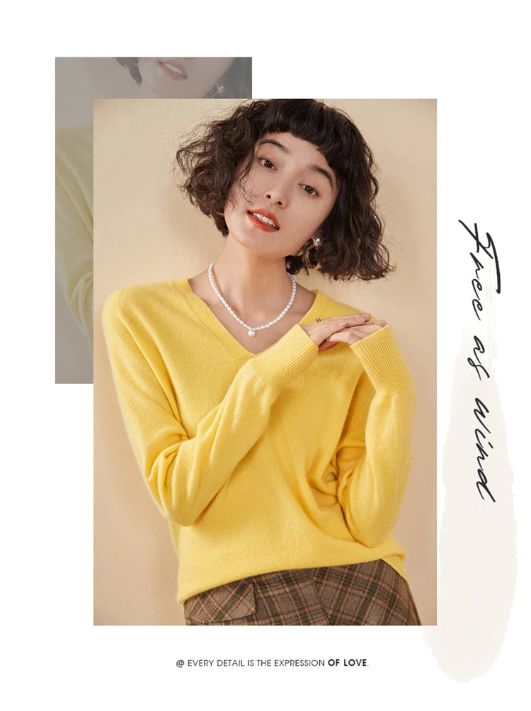 Women's Cashmere V-Neck Sweater, Knit Pullover