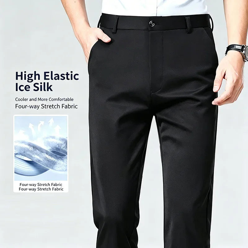Men's Stretch Dress Pants - Straight Leg, Breathable High-Drape