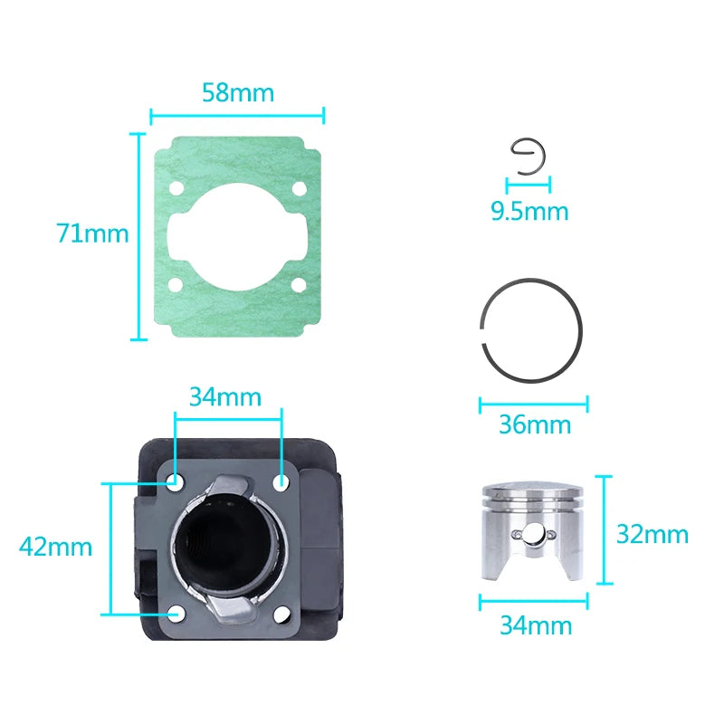 XCAN 34mm Cylinder Piston Kit for TL26/CG260 1E34F 26CC Lawn Mower Brush Cutter Grass Trimmer Hedge Spare Parts