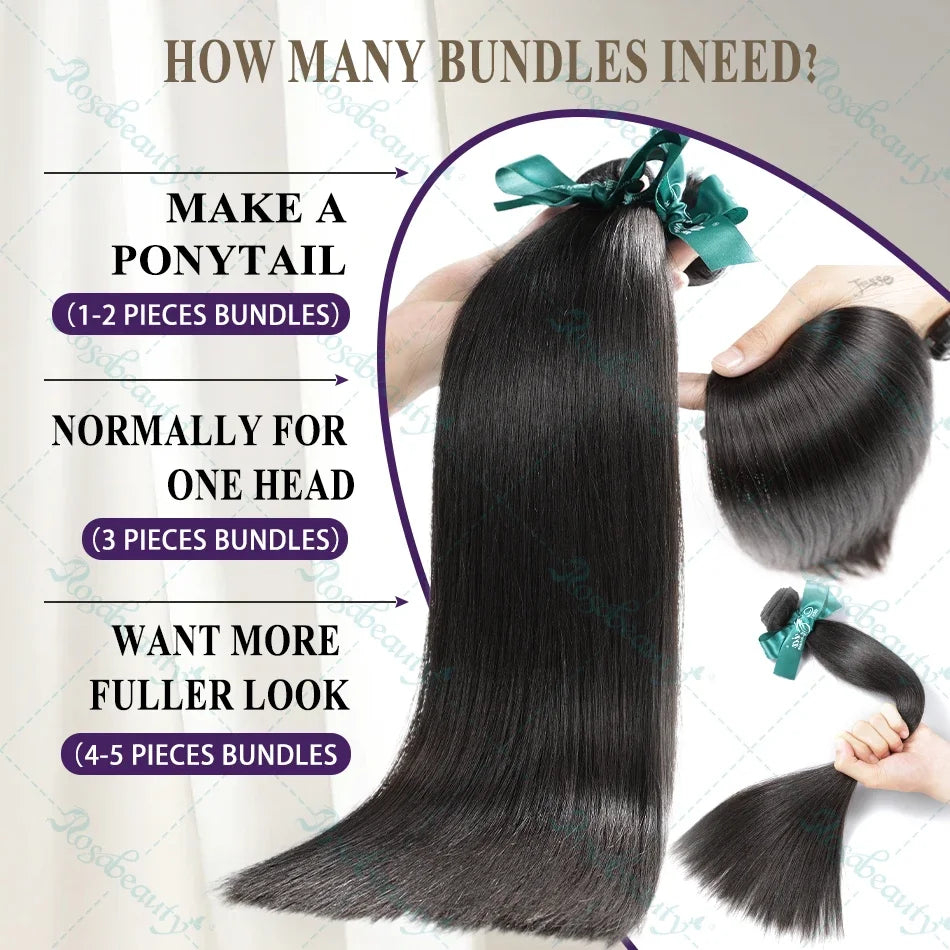 Rosabeauty Brazilian Remy Human Hair Bundles – Straight 30-40 Inch