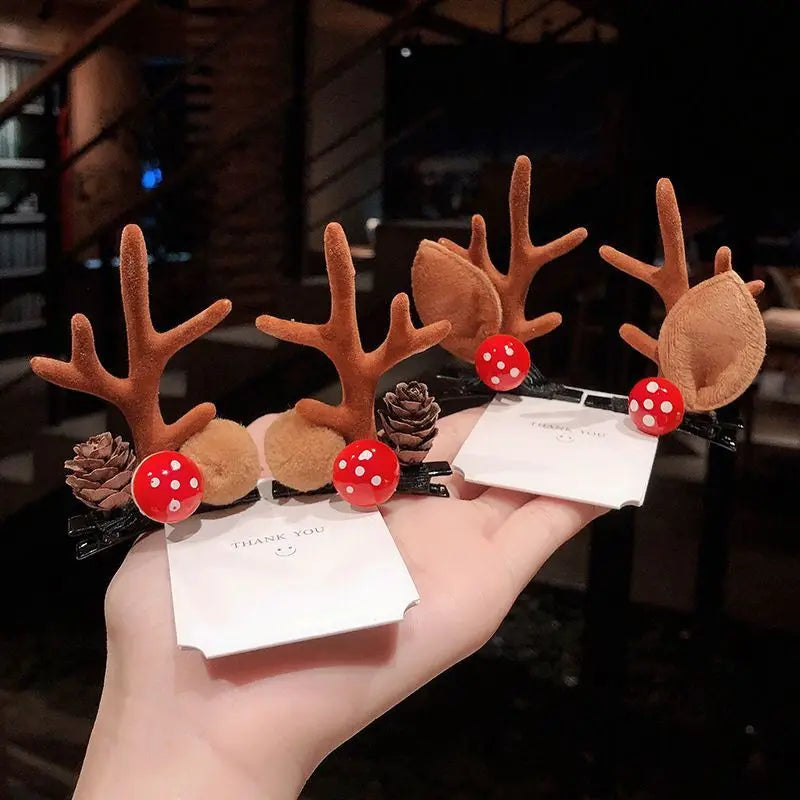 Xmas Antler Barrette Hairware New Year Girls Hairgrips Woman Party Ornament Accessories Christmas Hair Clips Deer Ear Hairpins
