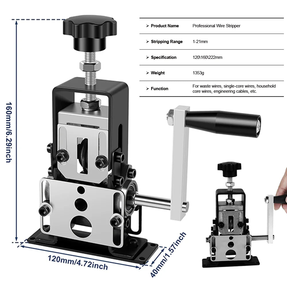 Wire Stripper Manual Wire Stripping Tool 1-70mm2 Portable Electric Drill Powered Copper Scrap Wire Peeler Hand Crank Support Use