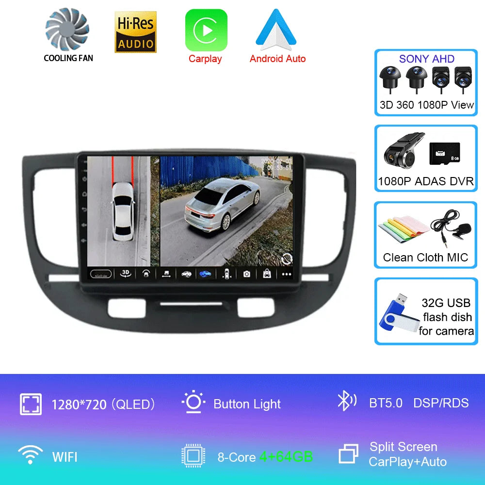 For Kia RIO 2 RIO2 2005 - 2011 Android 16 Bluetooth WIFI Car Radio Multimedia Video Player GPS No 2 Din Free Auto 360 Camera 4G