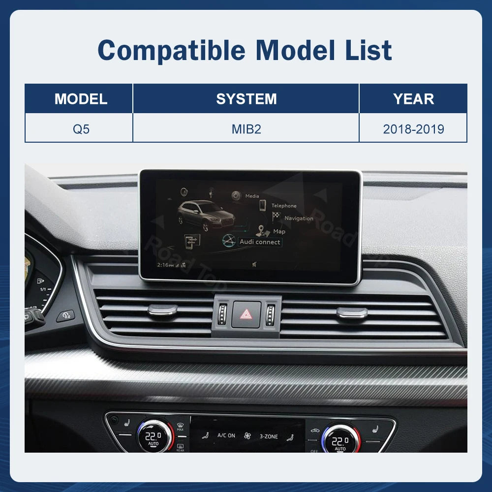 12.3" Wireless CarPlay & Android Auto Display for Audi Q5 (2018–2019) — AirPlay, Miracast, Touchscreen