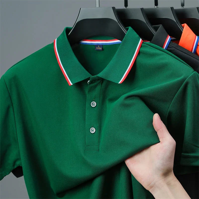 Men's Solid Polo Shirt - Anti-Wrinkle Knit, Versatile Summer Top