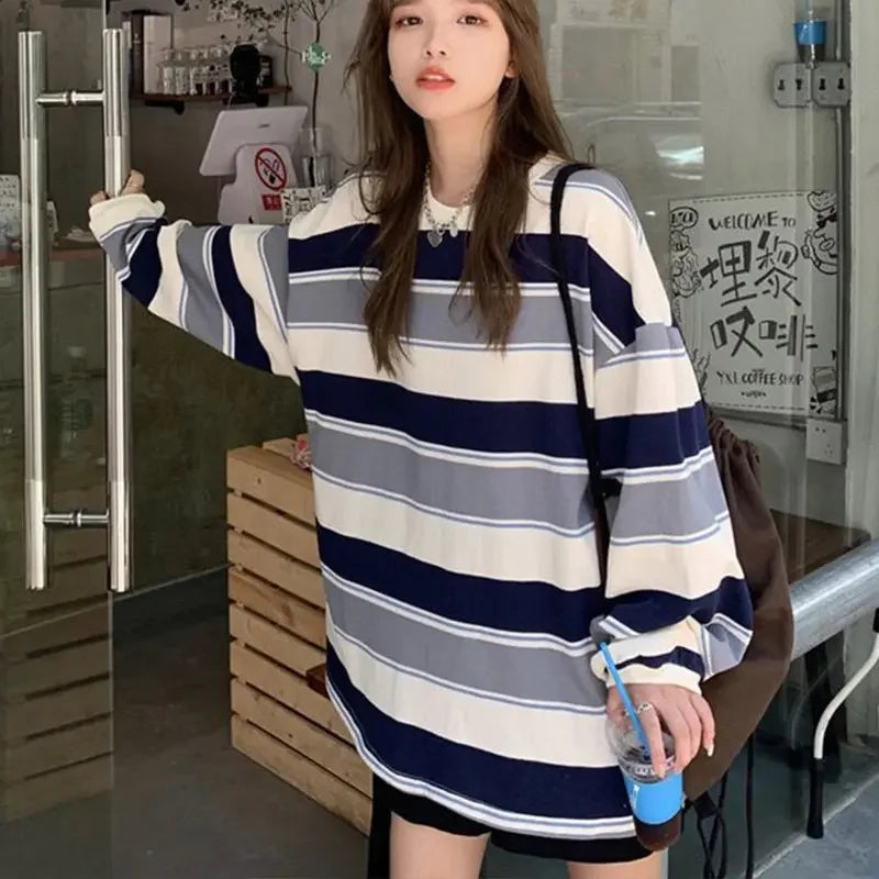 Women T shirts four seasons Woman clothing Y2k Top Sweatshirt 2026 korean Fashion Long Sleeves Tee Loose Couple Graphic T-shirt