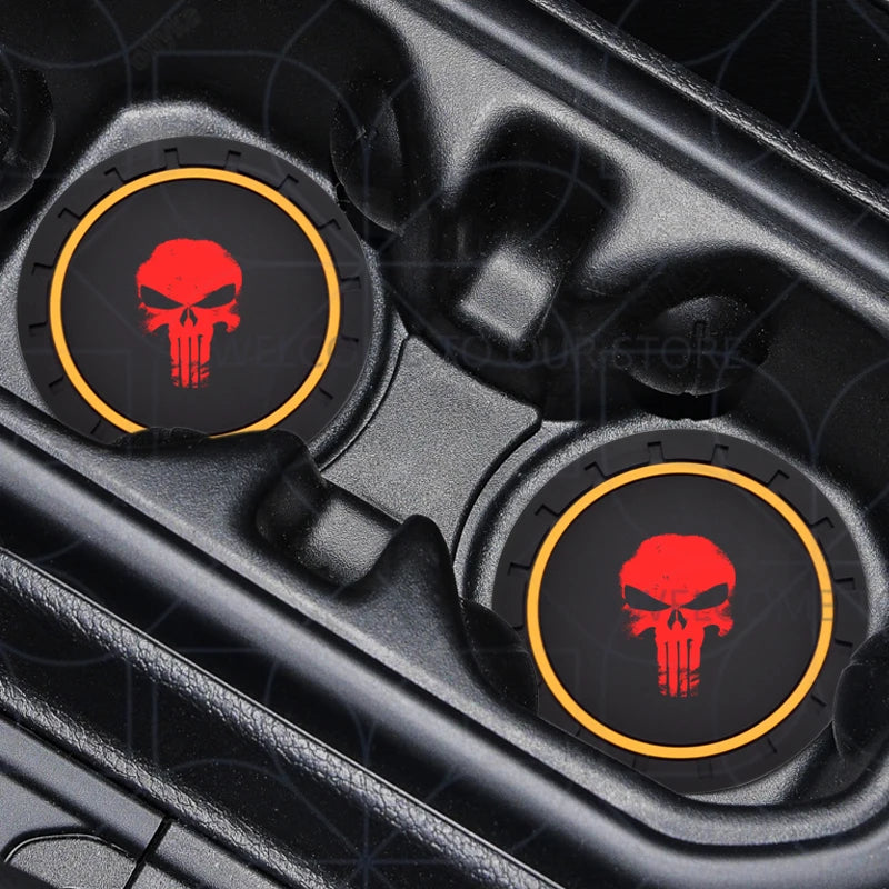 Skull Logo Cup Holder Coasters (2-Pack) - Jeep Wrangler, Dodge Challenger & RAM