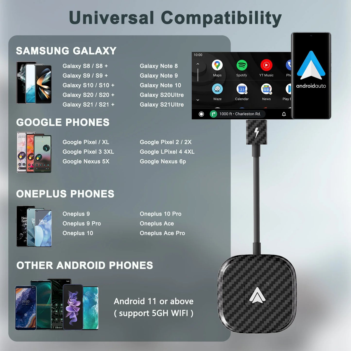Wireless CarPlay & Android Auto Dongle — Converts Wired to Wireless, Plug and Play for iPhone & Android
