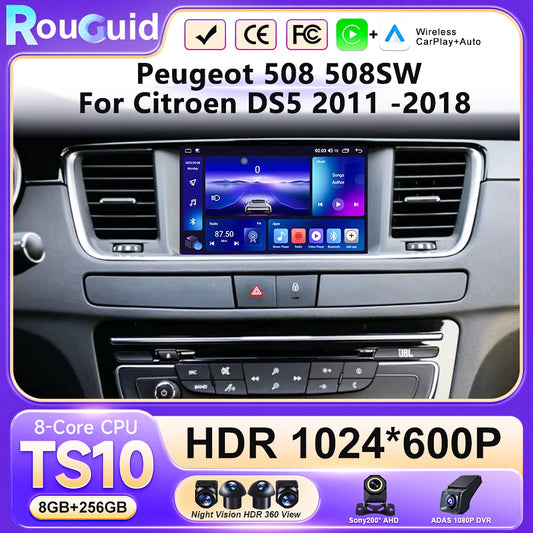 Android Car Stereo for Peugeot 508 & Citroen DS5 (2011–2018) — CarPlay, Android Auto, GPS, DSP, 4G, WiFi