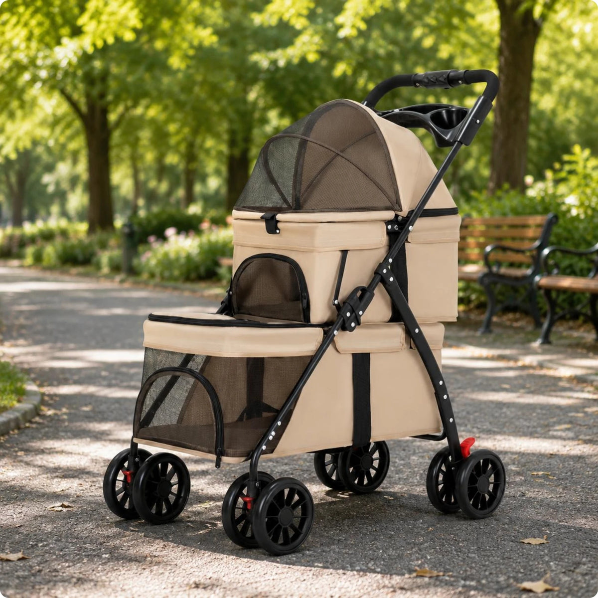 Double-Deck Pet Stroller - Breathable Mesh Travel Cart – photo 7