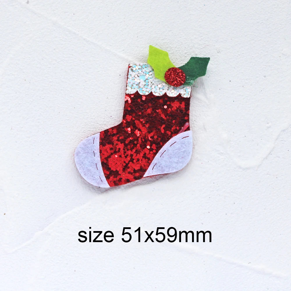 10pcs Glitter Padded Applique Reindeer with Red Nose  for DIY Christmas Hair Clips Bow Accessories Felts Supply Party Decor