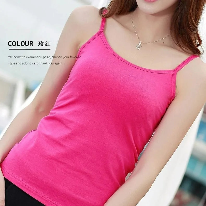 Women's Solid Color Spahetti Straps Sleeveless Slim Camisole Summer Wear Outside Female Short Tops Vests