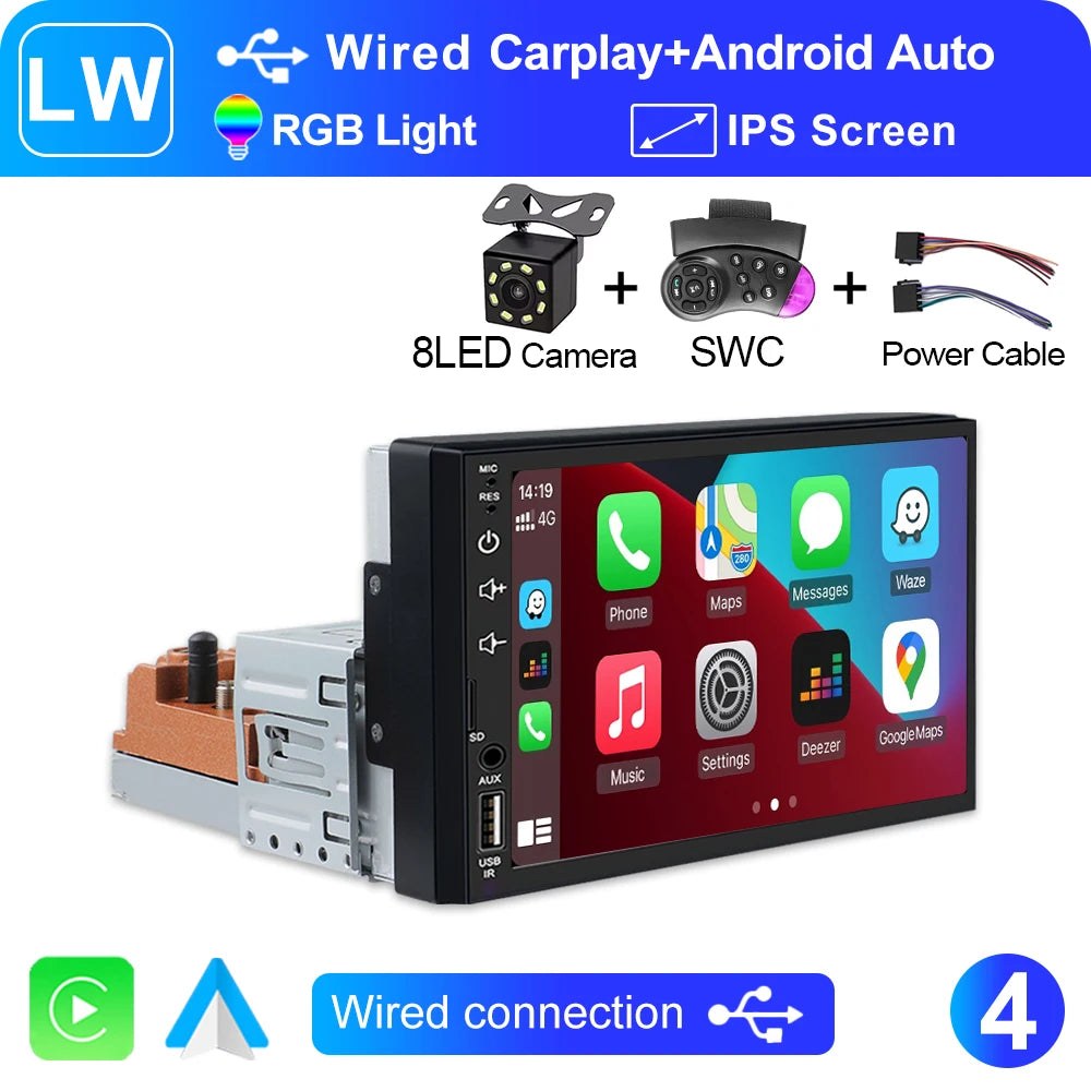 XIMA Universal 1 Din 7“ Car Radio  Carplay Android Auto Multimedia Player HD Touch Screen Input Bluetooth MirrorLink  Autoradio