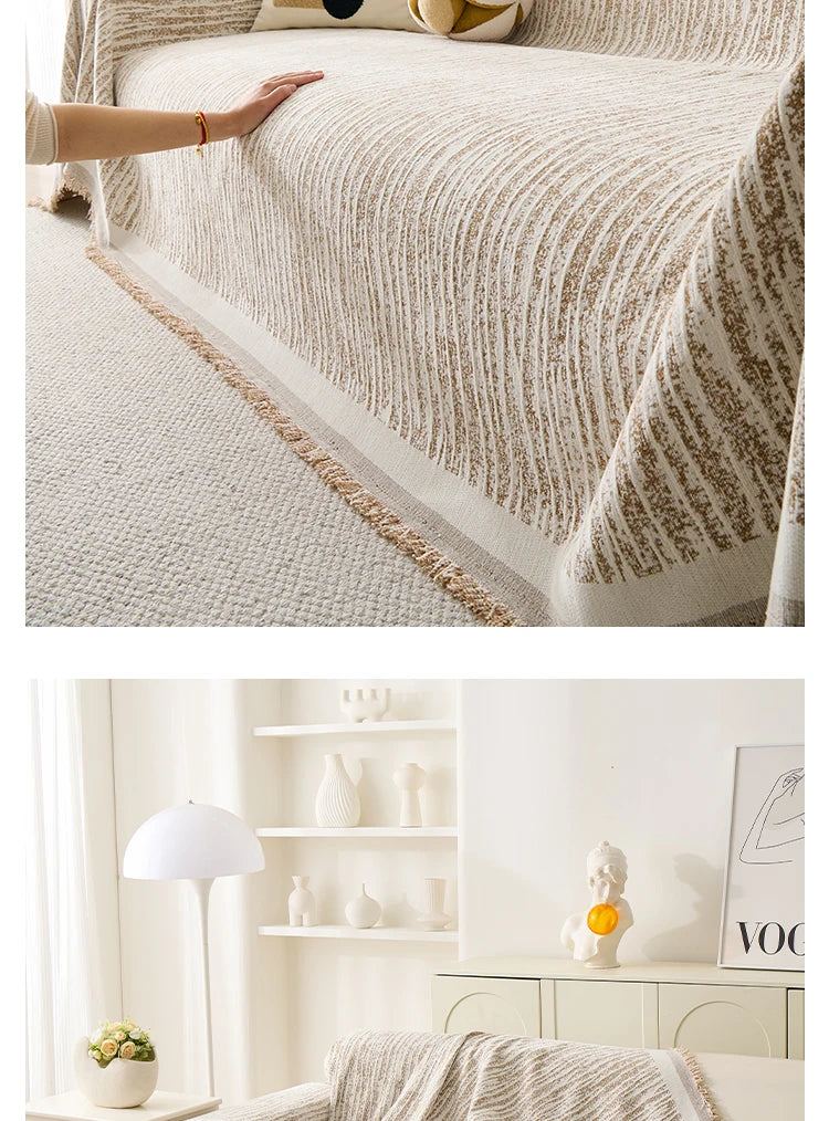 Luxury Sofa Cover L-Shaped Couches Chenille Reversible Stretchable Sofa Protector Slipcover Non-Slip All-Season Couch Blanket