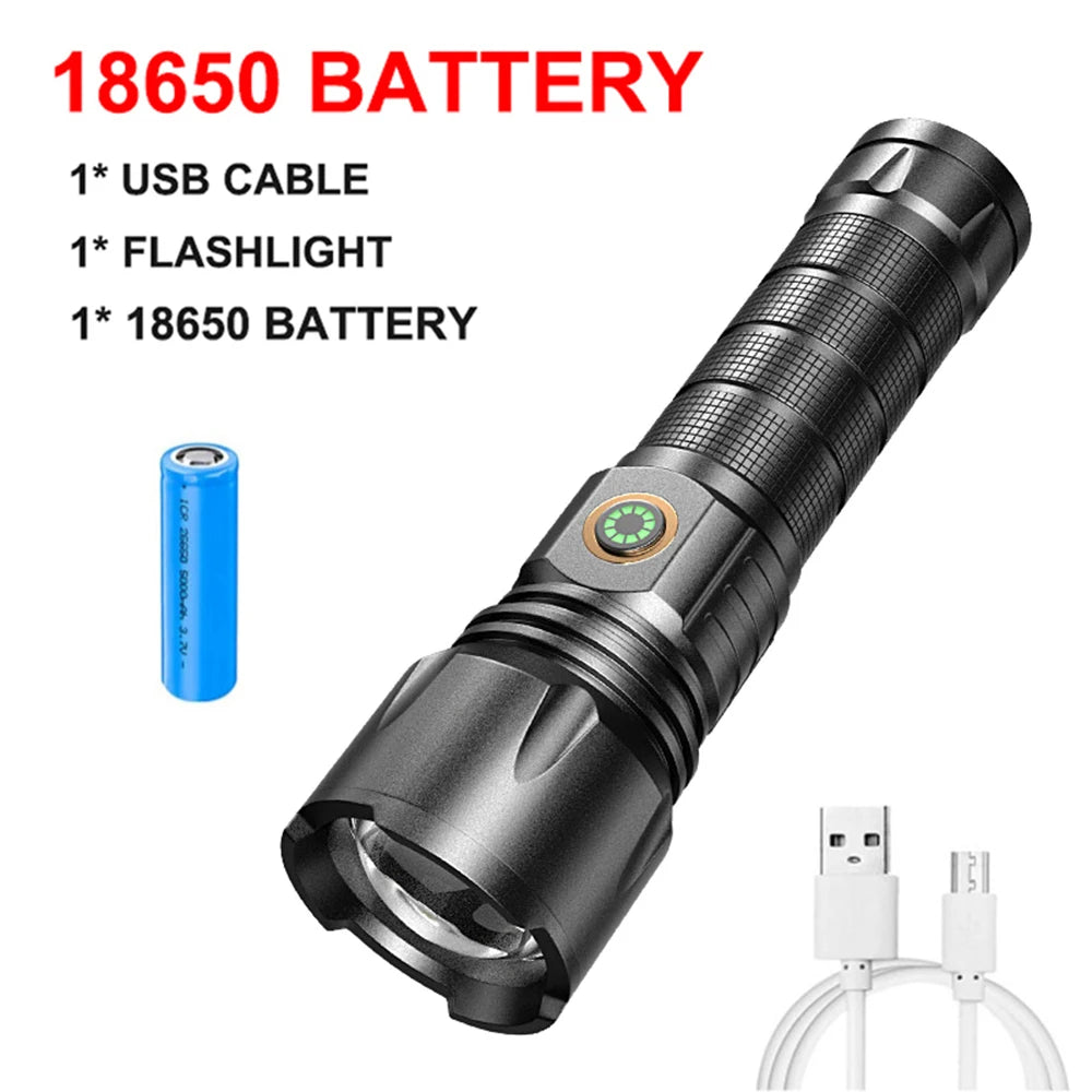 USB Rechargeable 30W High Power LED Flashlight Waterproof 5 Modes Tactical Torch Super Long Shot for Outdoor Camping
