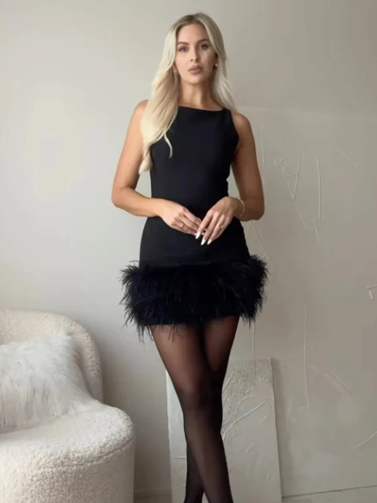 Feather Off-Shoulder Corset Mini Dress – Party Luxe