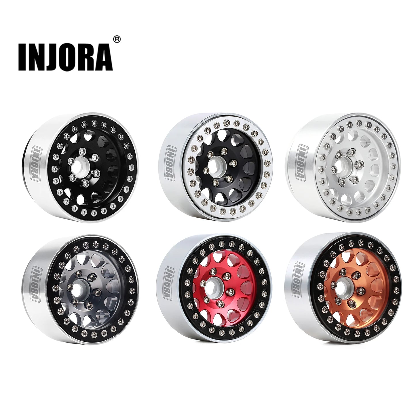 INJORA 4Pcs CNC Aluminum Alloy 1.9 Beadlock Wheel Rim for 1/10 RC Crawler Car Axial SCX10 90046 AXI03007 TRX4 VS4-10 Redcat Gen8