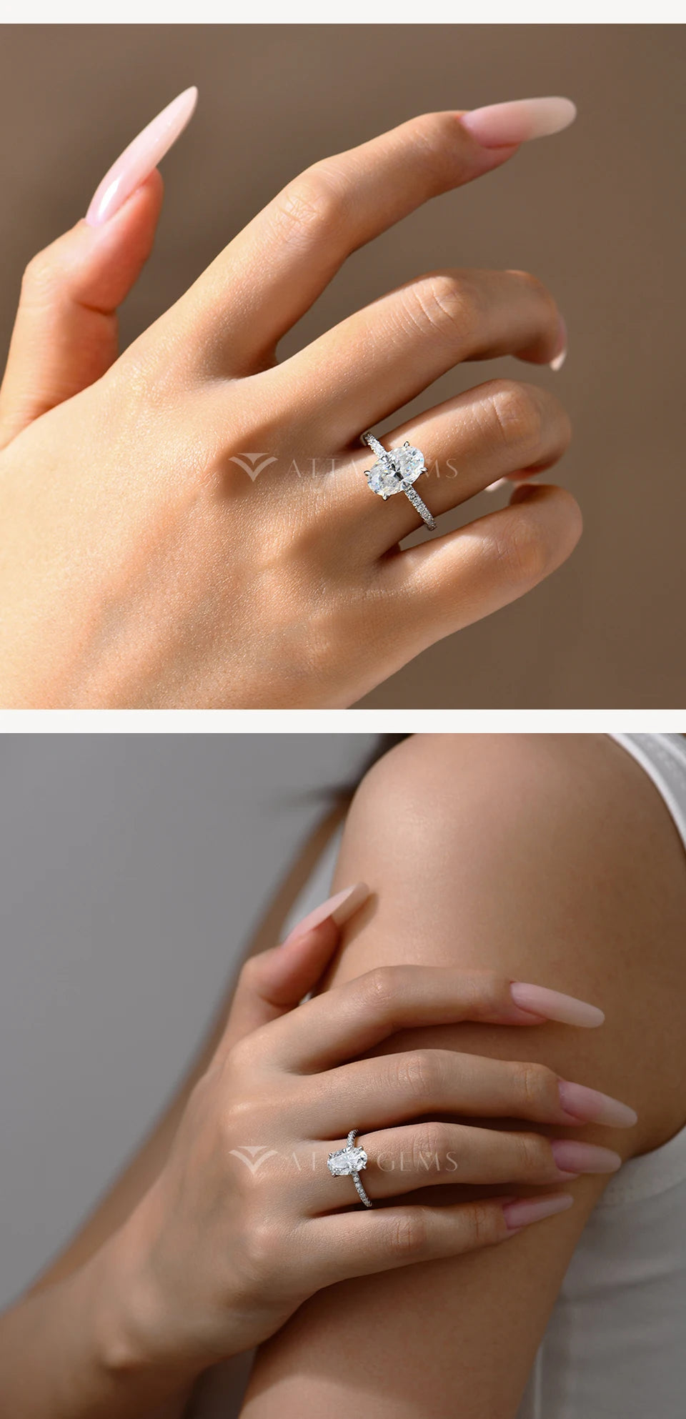 ATTAGEMS Oval Cut 3.0CT All Moissanite Rings forWomen 925 Sterling Silver Gold Plated Engagement Ring Fine Jewelry Drop Shipping
