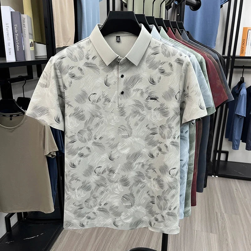 Men's Printed Lapel Polo - Wrinkle-Resistant, Outdoor & Training