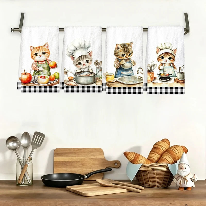 Cute Cat Print Kitchen Towels - 4 Pack Microfiber Dish Cloths - photo 2