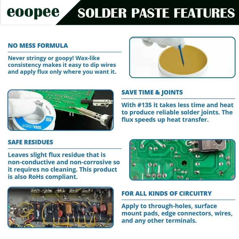 Upgraded Solder Paste Rosin Flux Precision 50g No Clean Soldering Flux for Electronics Circuit Boards Lead-free Rosin Paste