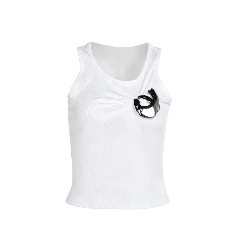 Creative Metal Decoration Tank Tops Women Edgy Clothes Y2k Accessories Sleeveless Crop Top Slim Fit Ropa De Mujer Camison Verano