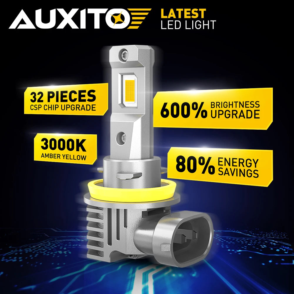AUXITO 2Pcs 16000LM H8 H11 LED CSP Chip Fog Lights Bulb HB4 9006 9005 HB3 LED Lamp Headight For BMW Toyota 6500K White Yellow