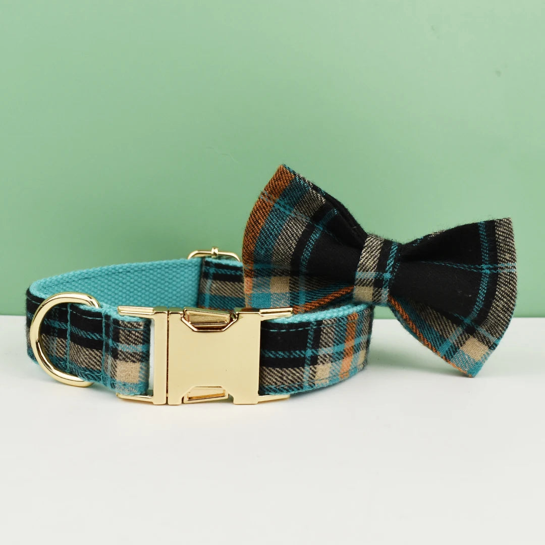 Padded Dog Collar & Leash Set - Plaid & Velvet Bow Styles, S-XL - photo 12