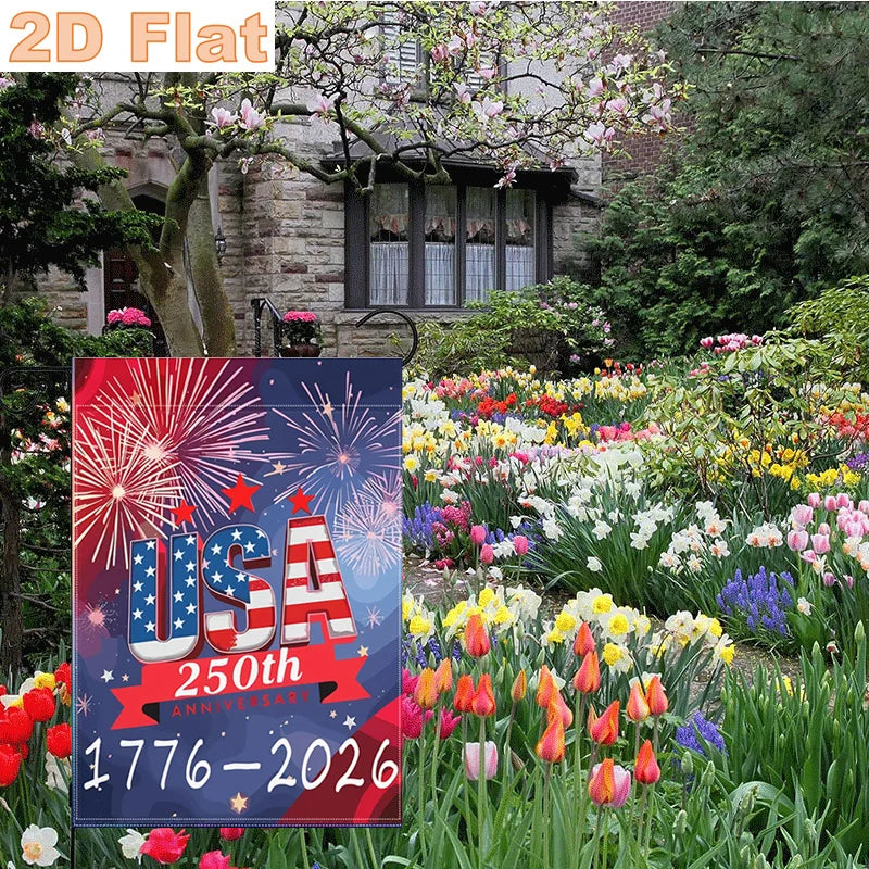 2D Flat 1pc USA 250th Cross Garden Flag, 12x18 Inch Double Sided Patriotic 4th of July Memorial Day Yard Decor
