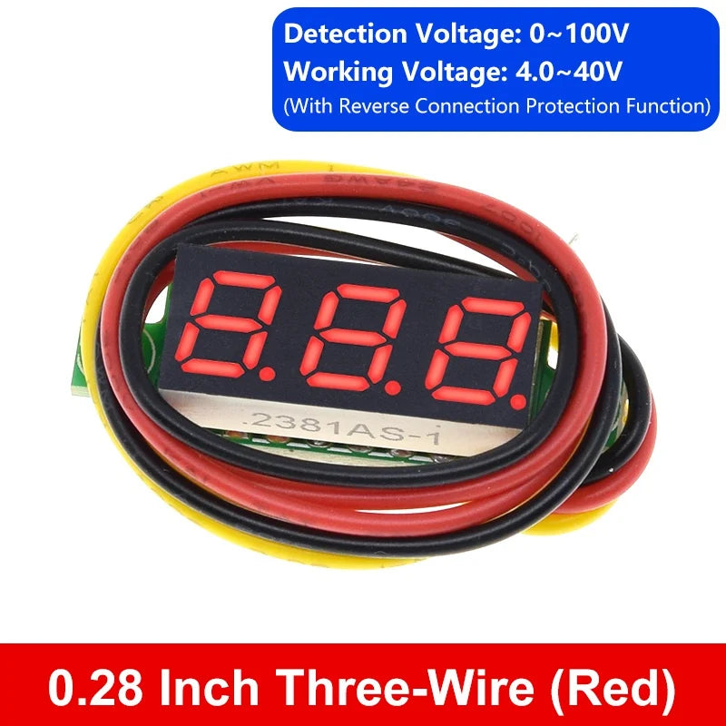 0.28 Inch 2 wires 3 wires 2.5V-40V Mini Digital Voltmeter TZT Voltage Tester Meter Red/Blue/yellow/green LED Screen meter