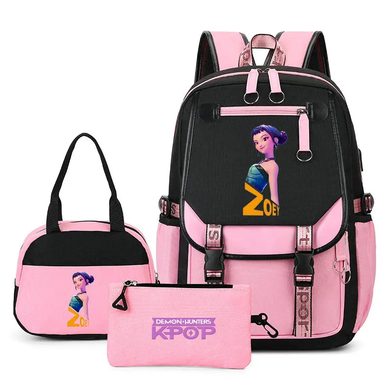 Mochilas Set KPop Demon Hunters Capacity Student SchoolBag For Teenager With Lunch Bags Backpack For Women Boys Girls Daily Use