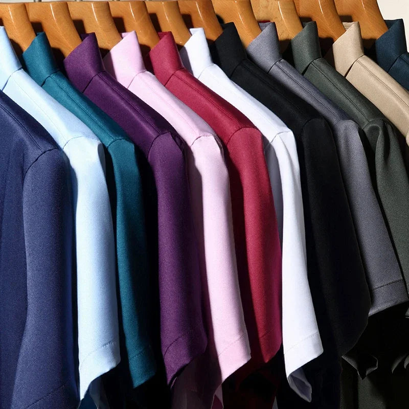 Men's Solid Short-Sleeve Shirt - Wrinkle-Free, Versatile All-Season