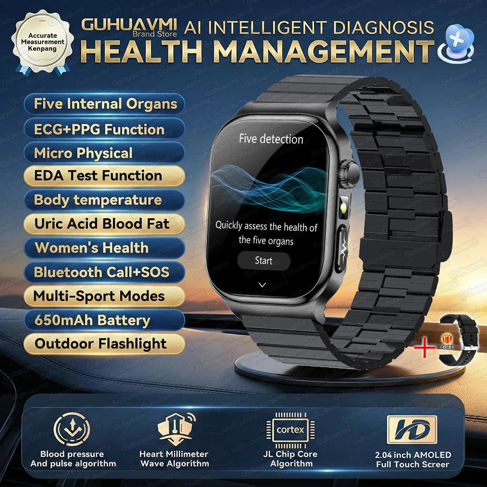 2026 Five-Organ Health Smart Watch – Body Fat, Uric Acid, ECG, Blood Pressure & Bluetooth Call | Men & Women