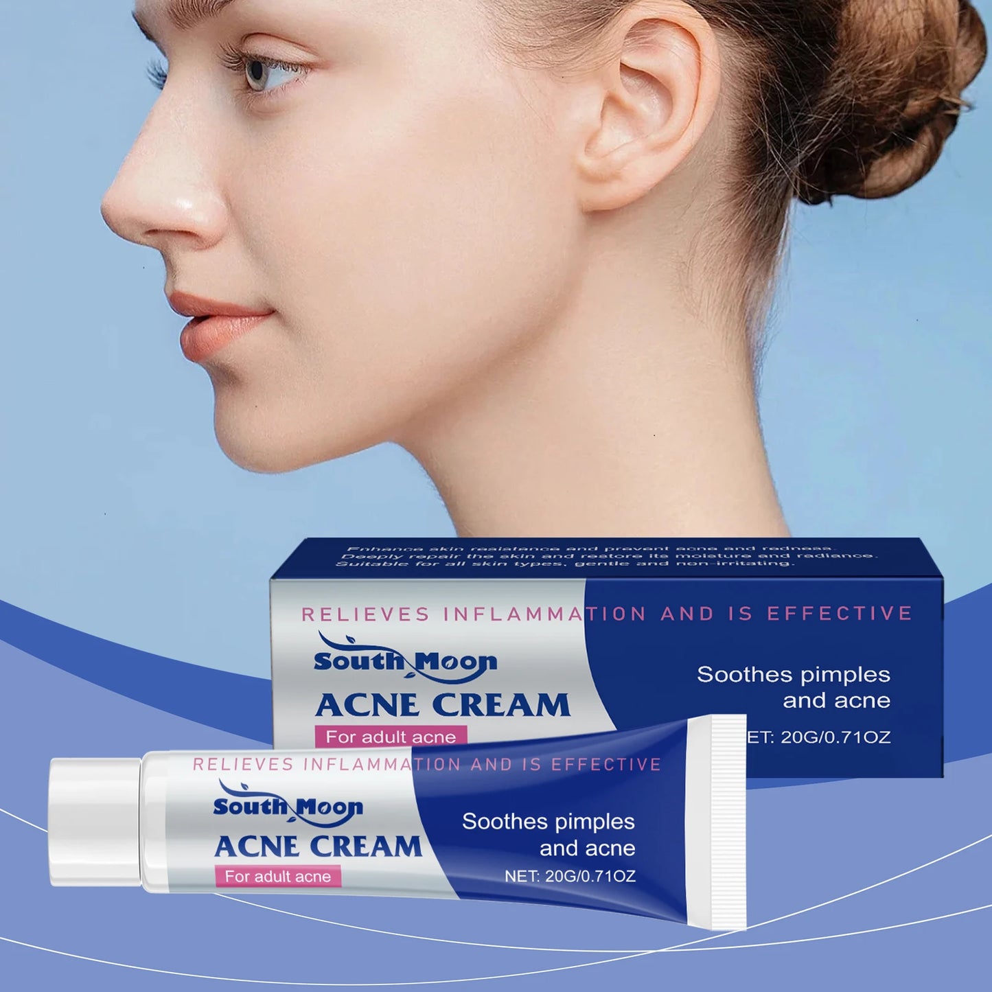 South Moon Anti Acne Cream Oil Control Repair Pimple Spot Remove Acne Mark Cleaning Refreshing Moisturize Skin Pore Shrink Cream