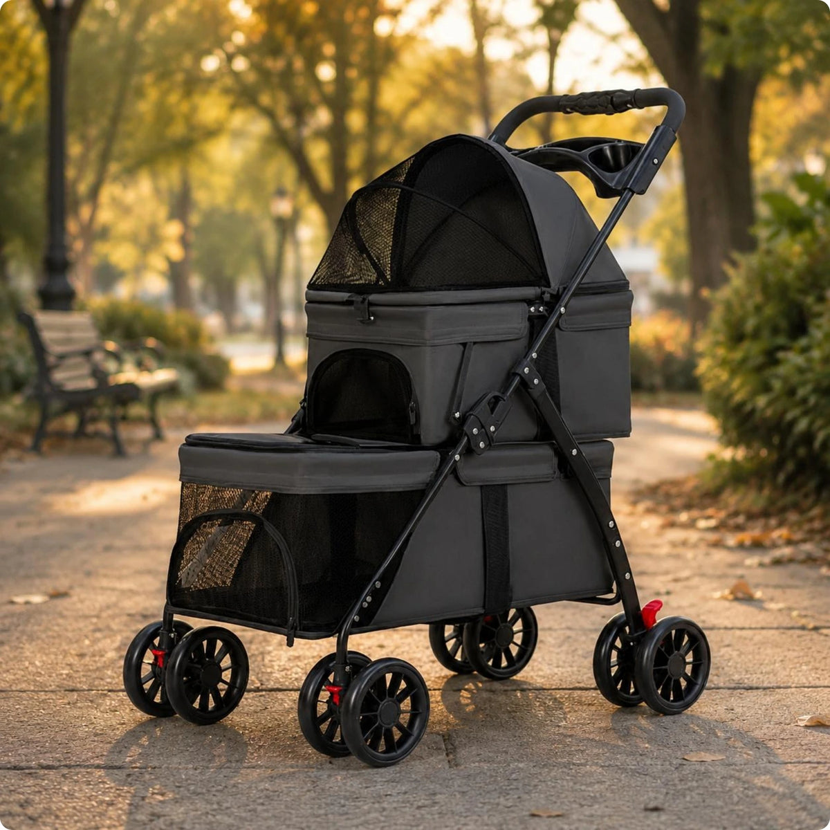 Double-Deck Pet Stroller - Breathable Mesh Travel Cart – photo 8