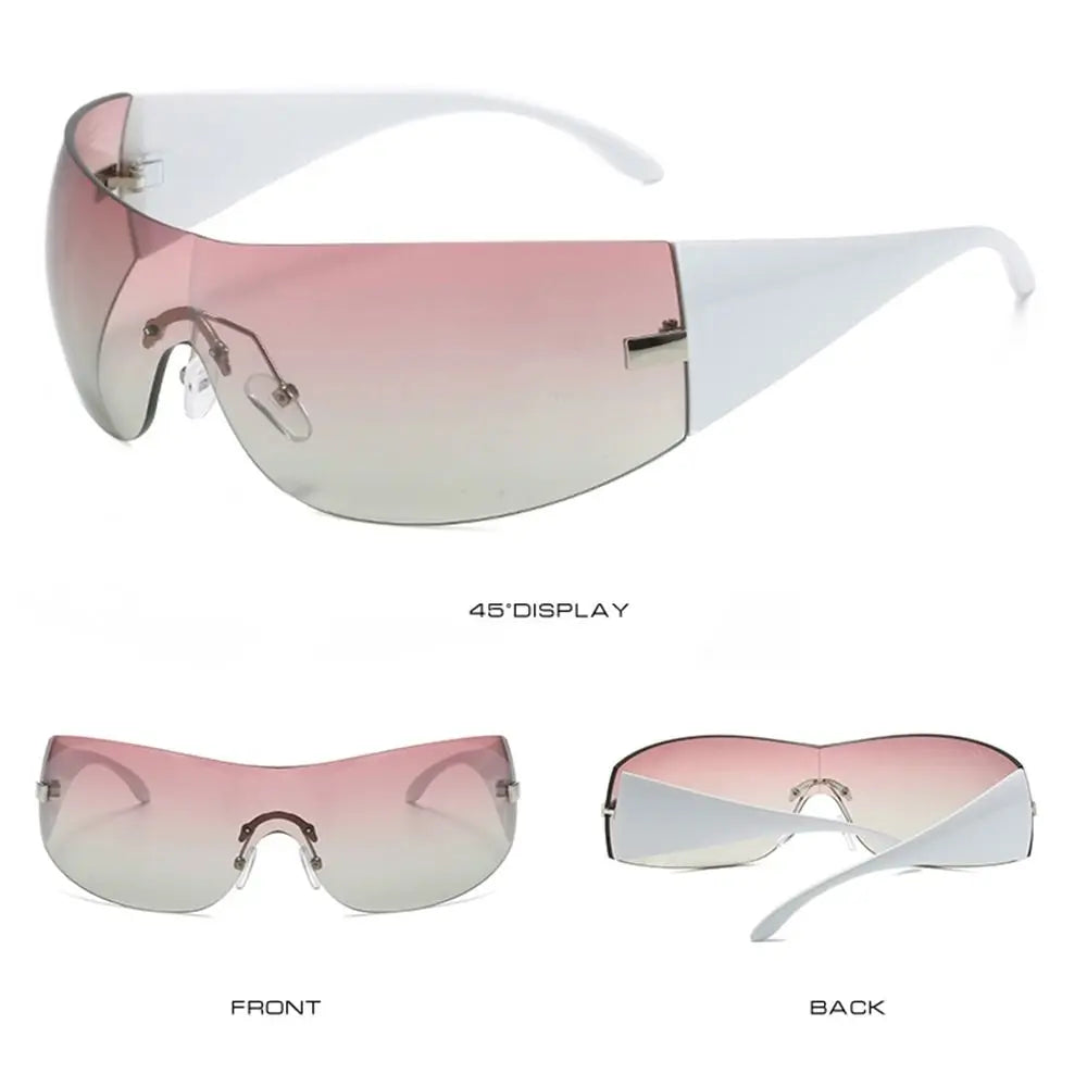 Trendy Y2K Sunglasses for Women  Men Rimless Wrap-Around Sunglasses Futuristic One Piece Shades Fashion Hip Hop Sun Glasses