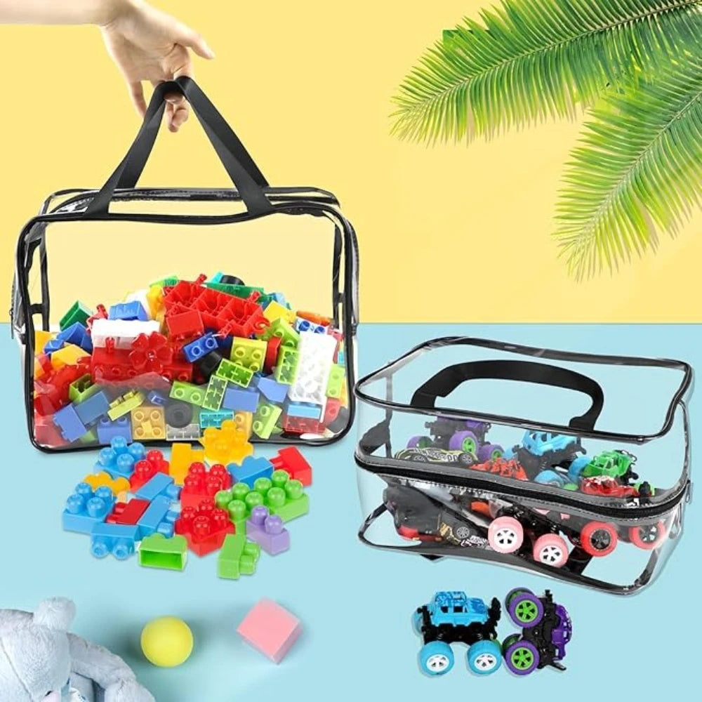 1-12Pcs Large Toy Storage Bags Reusable Clear PVC Travel Waterproof Organizer Bags Makeup Pouch for Books Building Blocks Puzzle