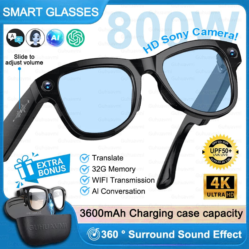 AI Smart Glasses — 4K Camera, Translation & Charging Case
