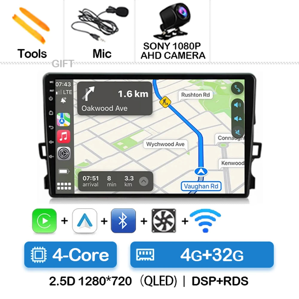 Android Car Stereo for Toyota Auris E150 (2006–2012) — Wireless CarPlay, Android Auto, GPS, WiFi