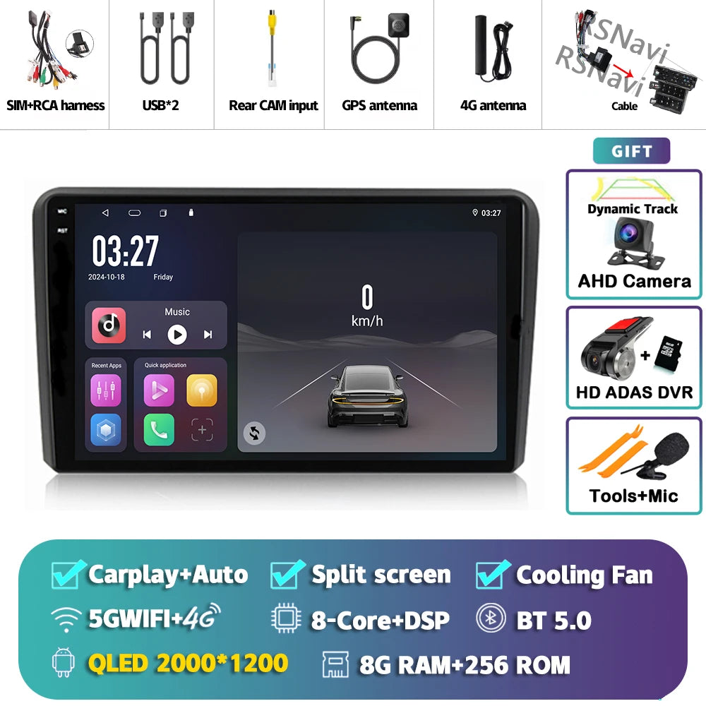 Android 16 Carplay Auto GPS Navigation For Audi A3 8P 2003 - 2013 Radio Multimedia Player 2Din Head Unit Video Stereo Car Radio