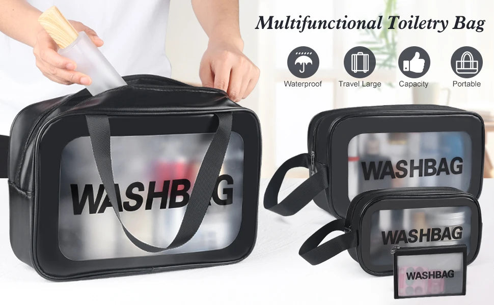 Portable Toiletry Bags with Handle, Translucent Waterproof travel Make up Bags for Women, Large Capacity Travel Cosmetic Bags