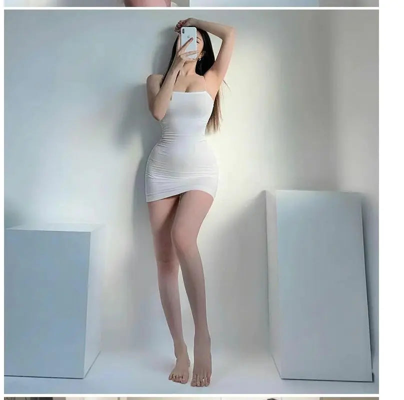 Elegant Solid Sling Sleeveless Type A Sheath Mini Short Dresses Summer New Sexy Slim Toning Arm Covering Dresses