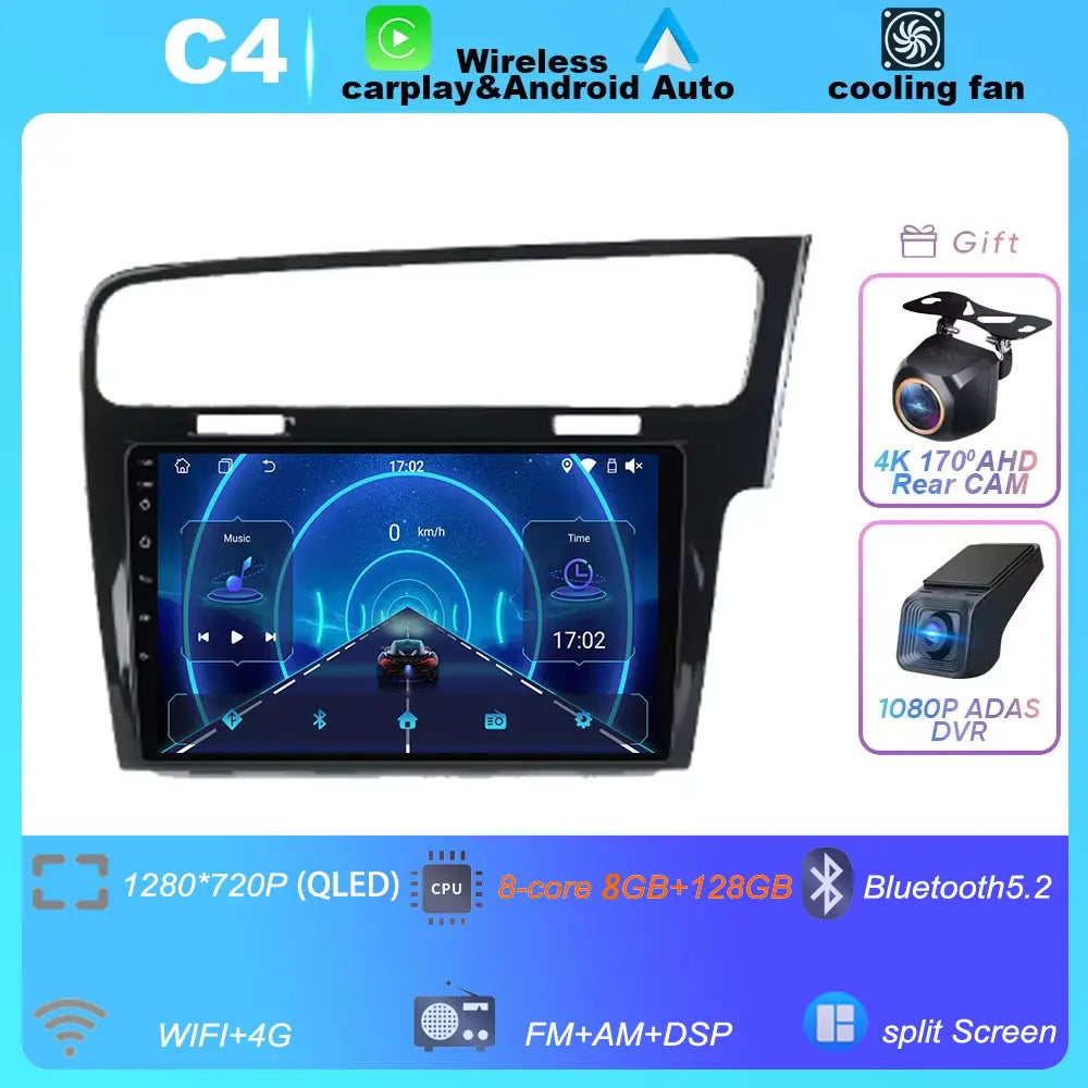 10" For Volkswagen VW Golf 7 MK7 GTI 2013-2017 Android 16 Carplay Car Radio Multimedia 8 CORE IPS QLED Navigation GPS 5G WIFI BT