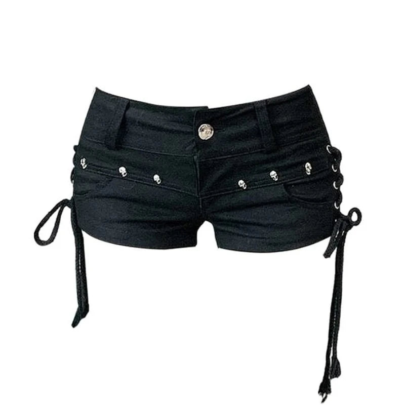 Women's Y2K Gyaru Harajuku Low Rise Denim Hot Pants – Vintage 2000s Jean Shorts Streetwear