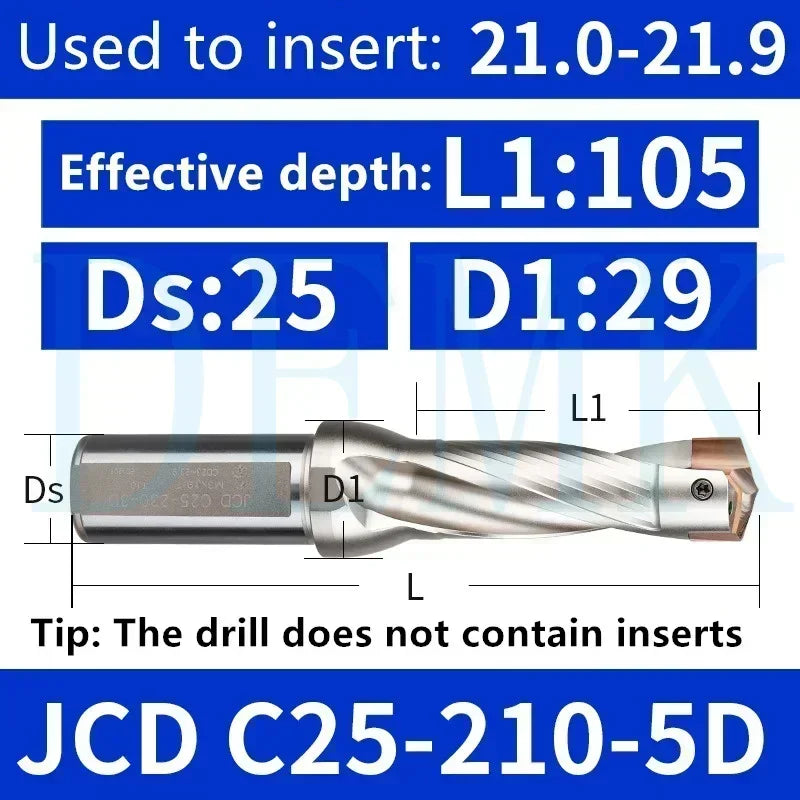 JCD Crown U-Drill Rod 10-25mm, Internal Cooling Indexable Drill