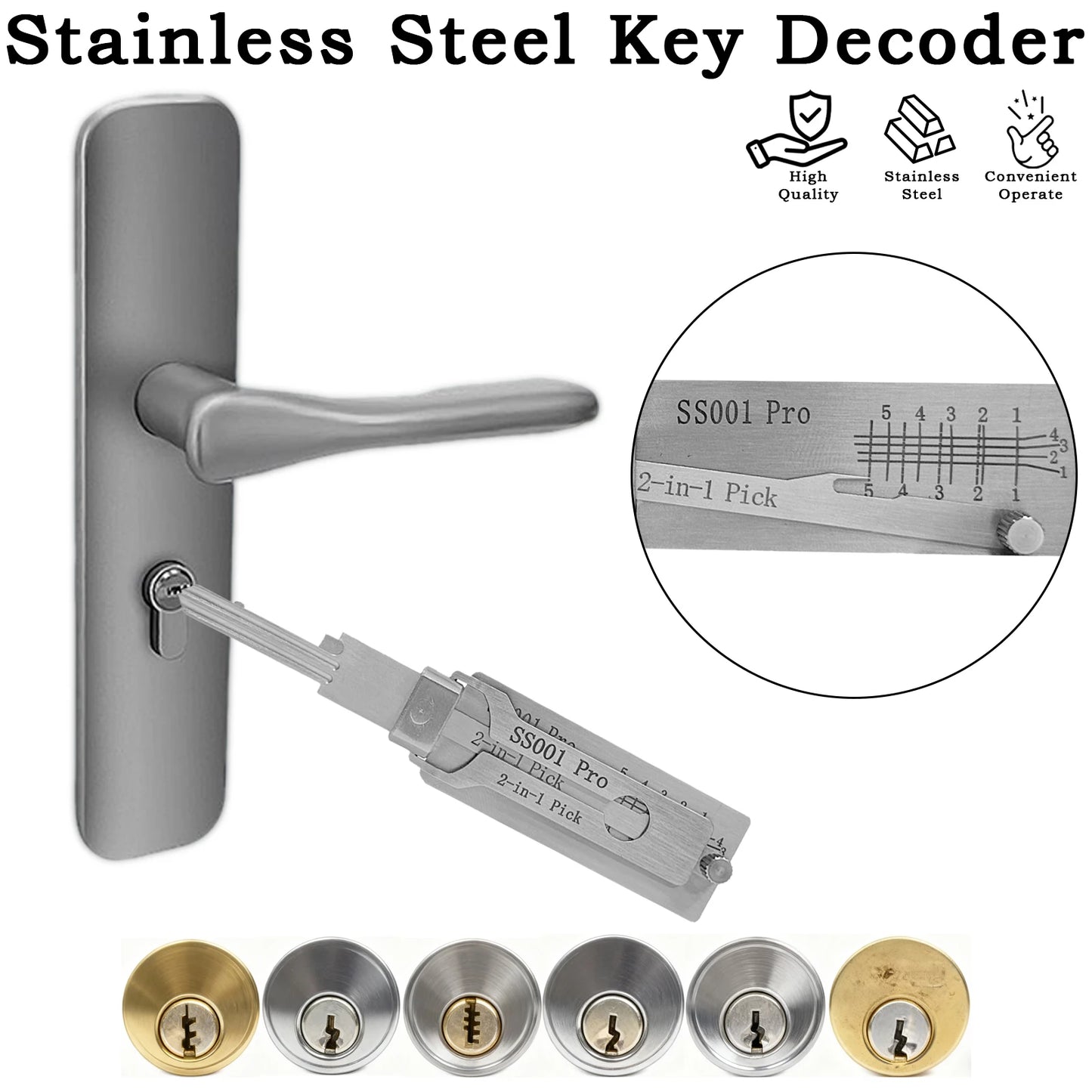 SS001Pro SS002Pro Decoder Portable Key 2-in-1 Stainles Steel Key SS001Pro Locksmith Tools Key SS002Pro Straight Slot Key Decoder