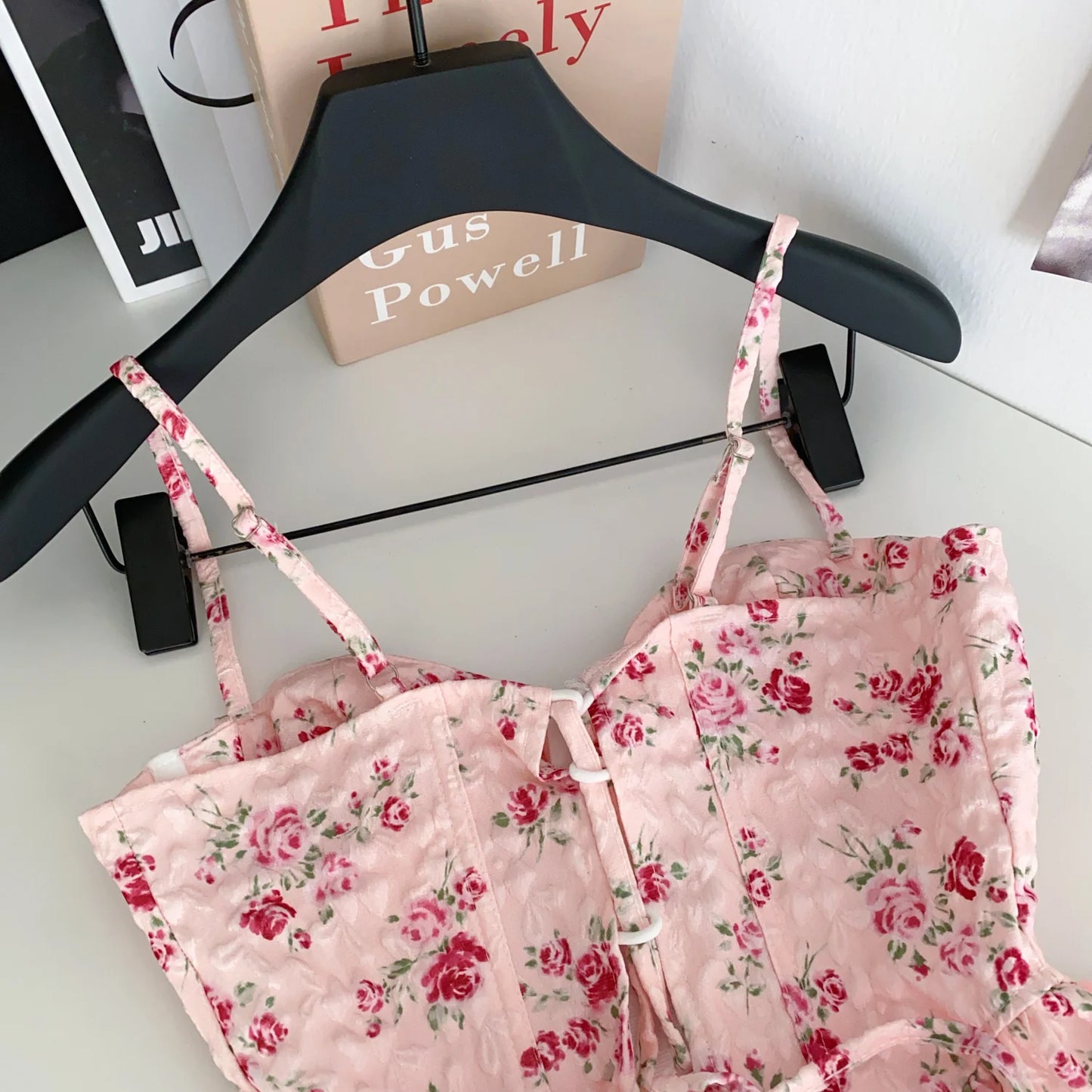Sexy Slim  Corset ruffle print Chic Korean Camis Tank Top Basic Fashion Off Shoulder Summer Women Clothing