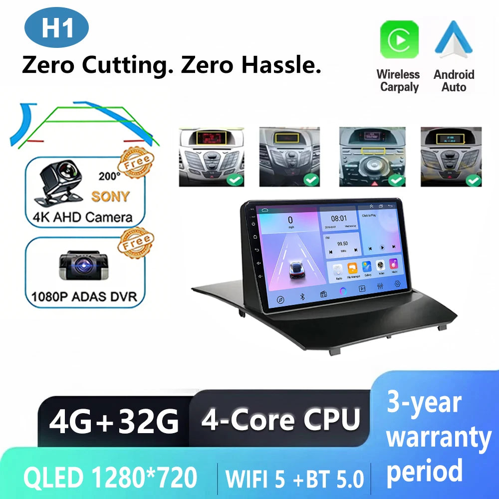 Android Car Stereo for Ford Fiesta MK6/MK7 (2009–2017) — Wireless CarPlay, Android Auto, GPS, 5G WiFi
