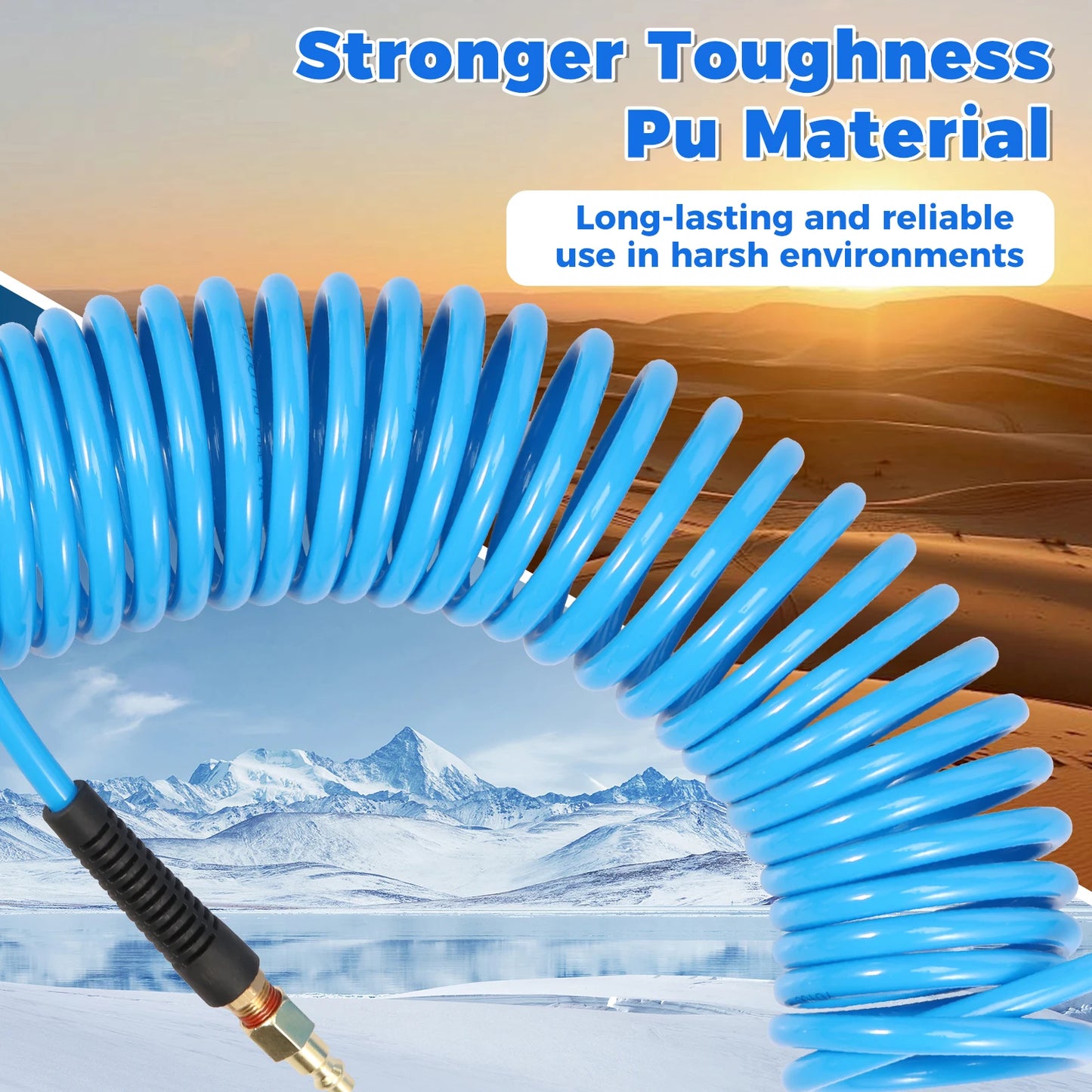 25FT Air Compressor Hoses with Coupler and I/M Plug Sturdy Flexible PU Recoil Air Hose Reliable Anti Kink Tool Accessory 300 PSI